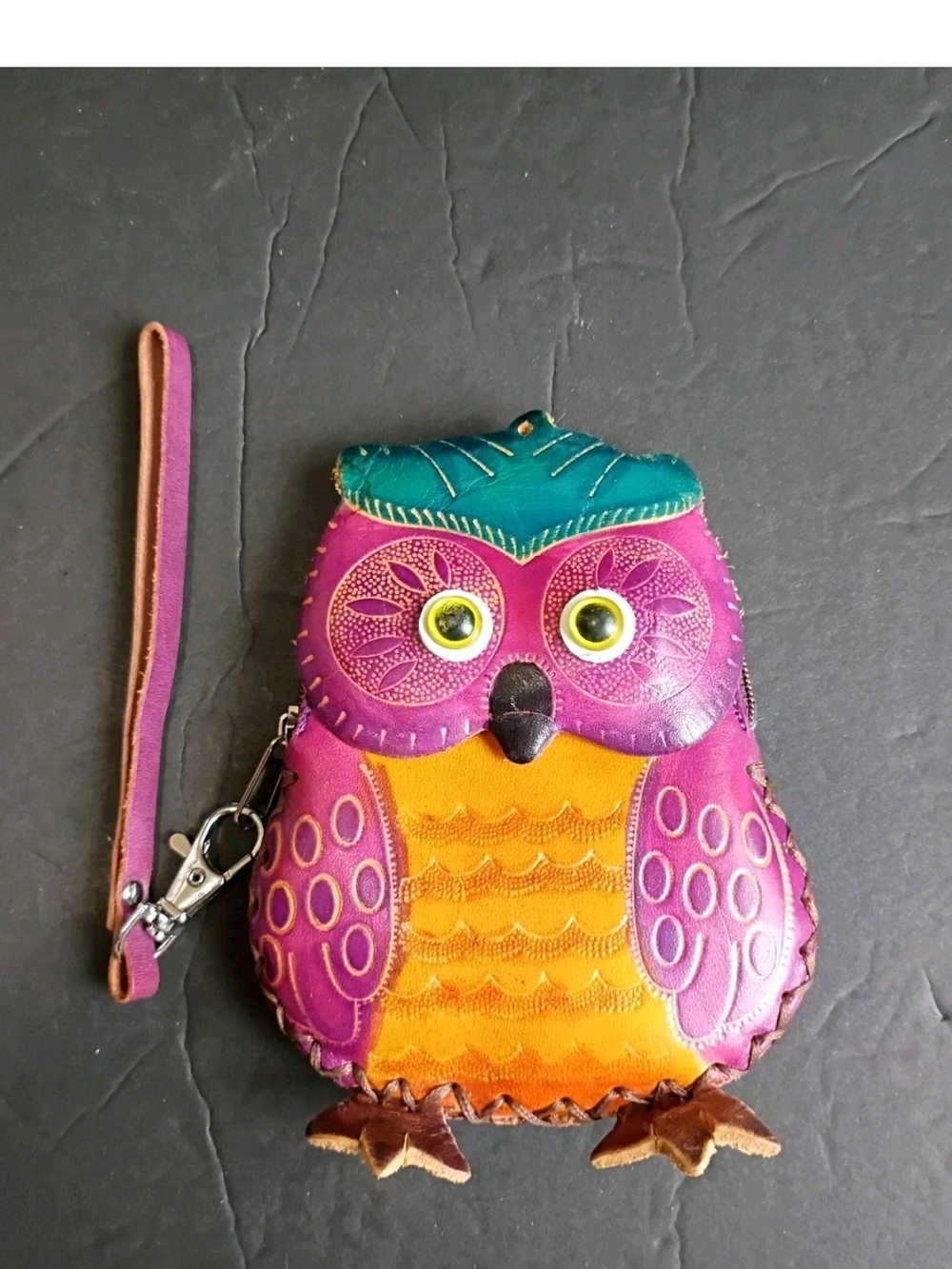 Rustic Southwest Tooled Leather Owl Wristlet/Coin Purse